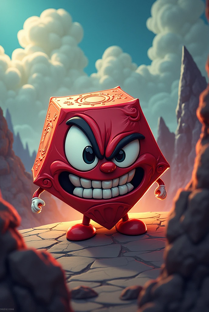 Make a d20 inspired by the game Cuphead with an angry expression