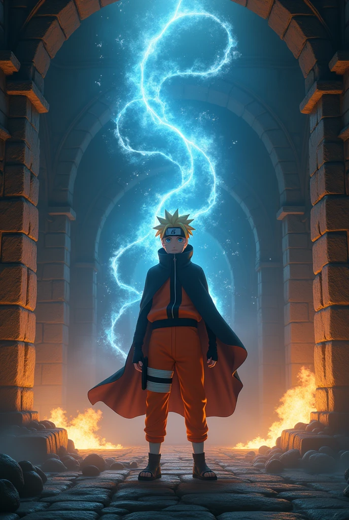 Naruto inside a dark castle releasing his power