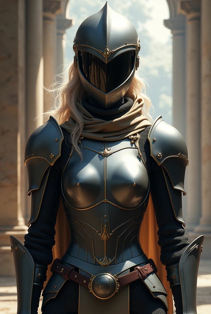 original character, Fantasy Concept Art, Volumetric lighting, Best Shadow, Shallow depth of field, Portrait of a Noble Knight Girl, Dignified, Delicate Tactical Heavy Armor, Opaque visor,  (Highest quality, Amazing details:1.25), brightly colored paintings、(Big Tits:1.8)、