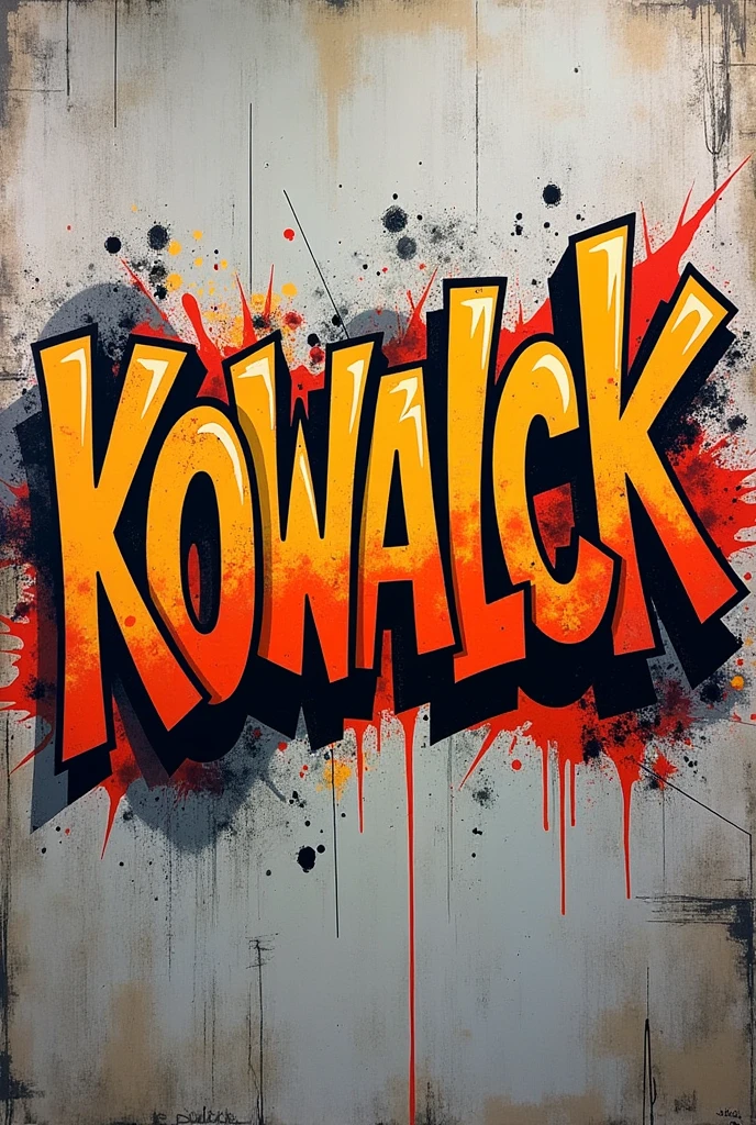 I want a graffiti in the bomb style with the name Kowalck in thicker letters with rounded edges. 