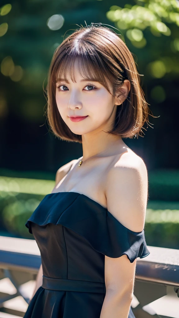 masterpiece, Highest quality, High resolution, One girl, alone, Anastasia (Idol Master), Idol Master cinderella girls,short hair, Brown Hair, Black Dress, Cowboy Shot, Mouth closed, upper_body,