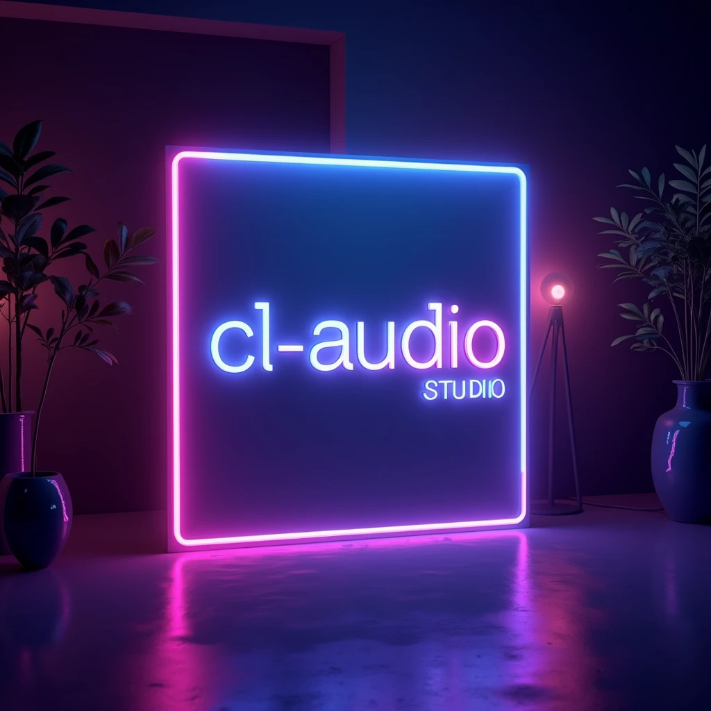 Genrat image for Instagram highlights cover topic is form fill 
in neon lights with form fill logo, A serene, high-resolution, professional photograph showcasing the "CL-Audio STUDIO" Logo, centered within a square frame