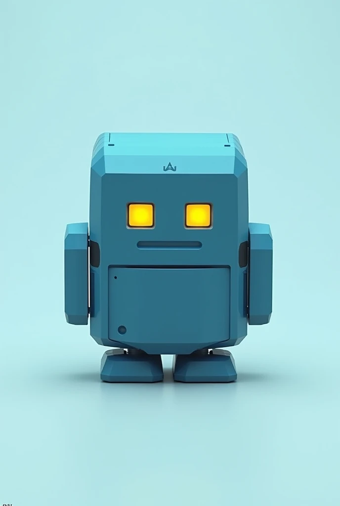 Create an image of a blue robot with square yellow eyes and a square body