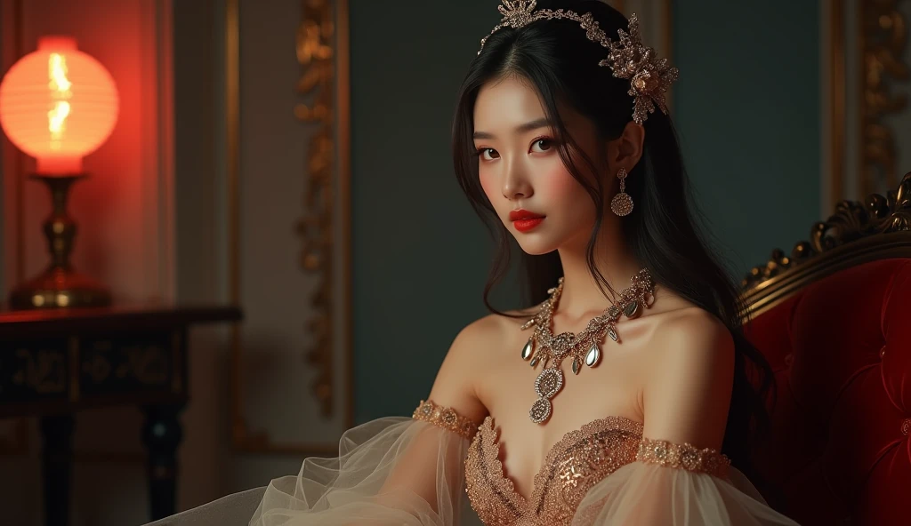 best quality, masterpiece, highres, 1girl,china wedding  dress,hair ornament,necklace, jewelry,Beautiful face,upon_body, tyndall effect,photorealistic, dark studio, rim lighting, two tone lighting,(high detailed skin:1.2), 8k uhd, dslr, soft lighting, high quality, volumetric lighting, candid, Photograph, high resolution, 4k, 8k, Bokeh, Cute chinese girl, wears brown tanktop and short pants, ((sitting)), ((big bbobs out from shirt)), ((i can see her pussy)), out, sex position, step sister, fatal position, realistic, i can see and pussy, big boobs, outdoor casino las vegas background