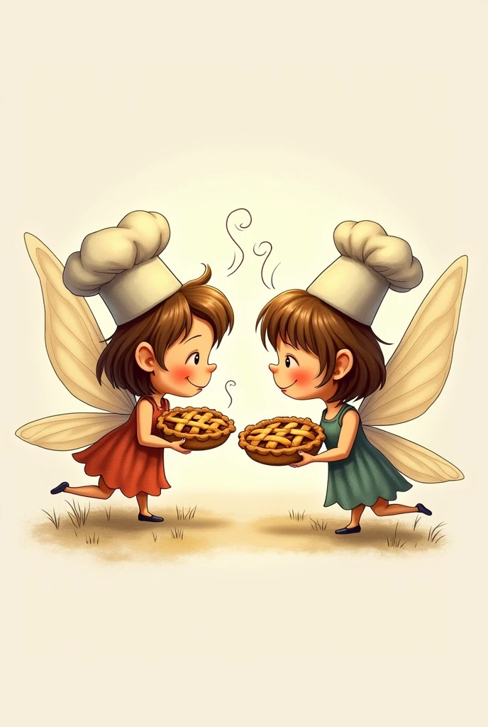 Icon of two fairies wearing a cooking hat and holding a pie from each other