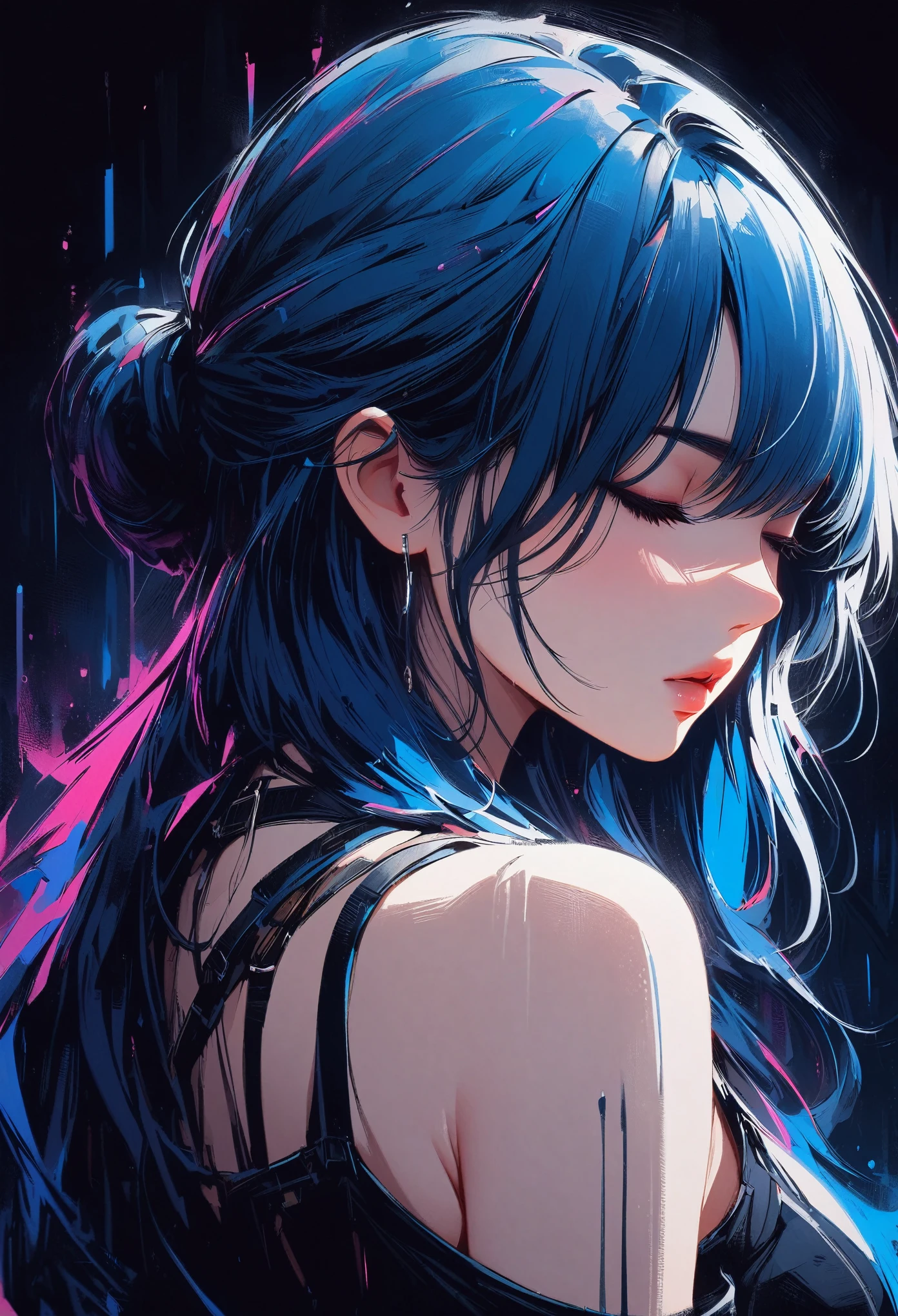 (masterpiece, best quality:1.2), Black Light Art,1 girl, Solitary