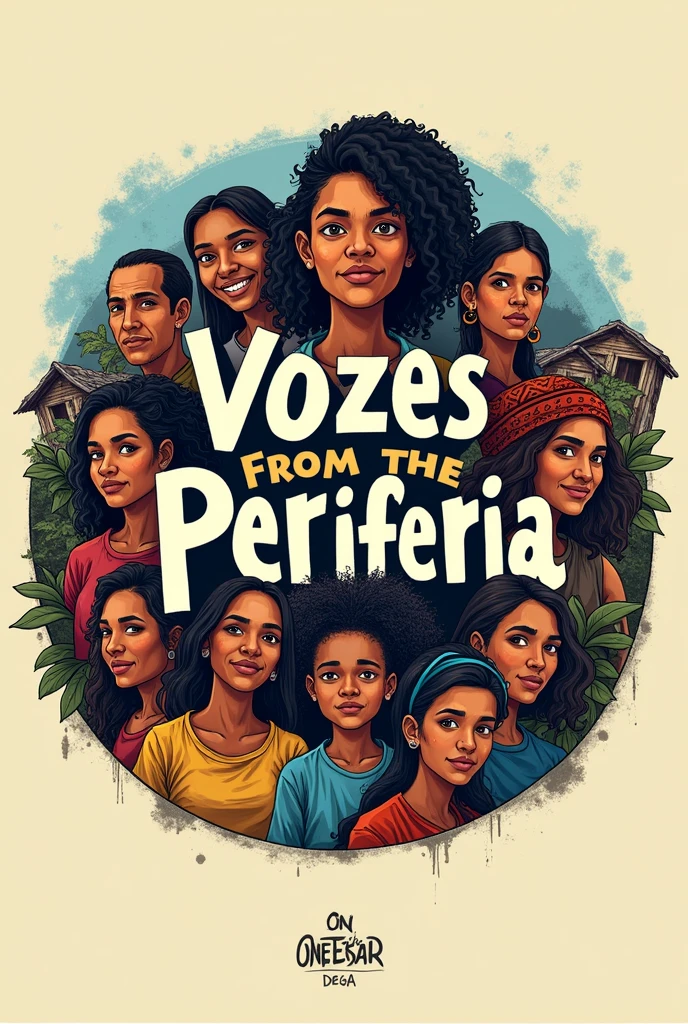 make a logo with the name Vozes da Periferia with a community theme/shanty town