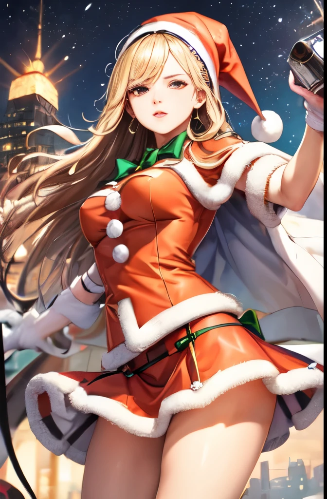 ((highest quality)), ((masterpiece)), (Detailed miniskirt Santa), perfect face