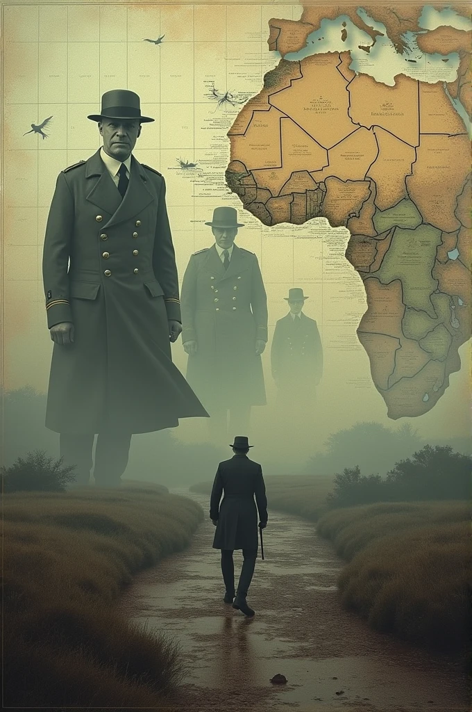 "Colonial Divide and Rule Aftermath"
"An image showing the long-term effects of the 'Divide and Rule' policy, with a modern-day landscape that is still divided, symbolized by a cracked map. The map shows regions with ongoing conflicts rooted in colonial manipulation, with ghostly figures of colonial officers overseeing the scene from the past."