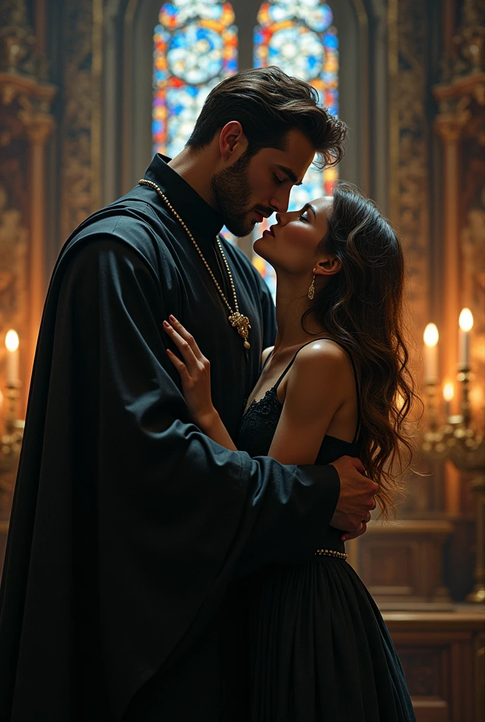 A black handsome priest kissing a girl 