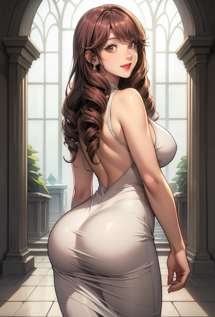 perfect eyes:1.2, detailed eyes:1.4, smile, Kurayoshi_R, long hair, breasts, pink eyes, drill hair, lipstick, white dress, sleeveless dress, long dress, tight dress, cowboy shot, 1girl, solo, (masterpiece:1.6, best quality), 8k, insane details, intricate details, hyperdetailed, hyper quality, high detail, ultra detailed, professional, HDR, ray tracing reflection, cinematic lighting,
