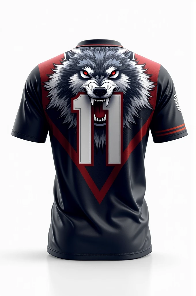 football shirt with a wolf written on the back, number 11 and a white background on the back