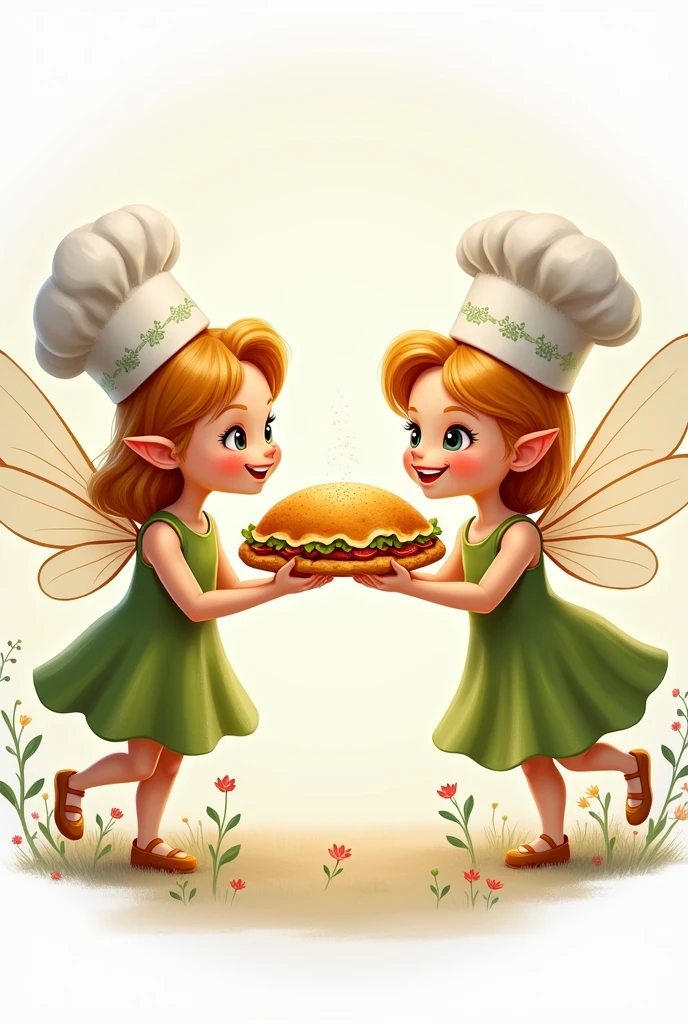icono de dos hadas con dos gorro de cocina puesto cada una y agarrando una EMPANADA 🥟 DÁNDOSELO A LA OTRA