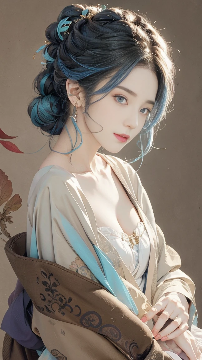 highly detailed, 8K, masterpiece, 1 girl, blue pink_hair, ((nude)), Smile, (perfect_Face), boundary, close up, crazy, Gorgeous, complicated, Dramatic Lighting, 4K, Caustics, full_Body,
