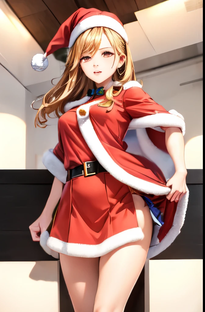 ((highest quality)), ((masterpiece)), (Detailed miniskirt Santa), perfect face