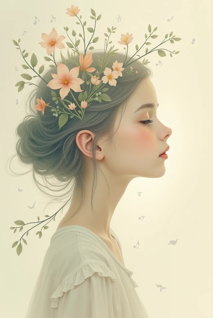 fiction girl who loves music but is deaf. use minimalist design, don't overdo the effects and show the uniqueness of the girl