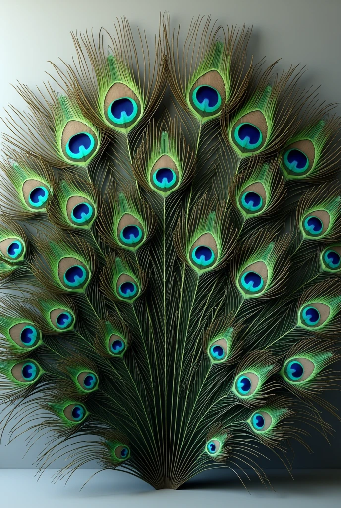 Peacock feathers arrange in semicircle format 
