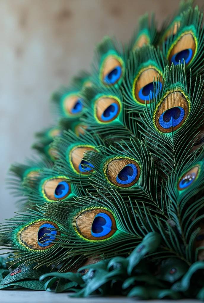 Peacock feathers arrange in semicircle format 