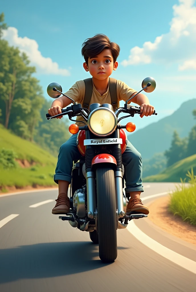 A boy riding royal Enfield