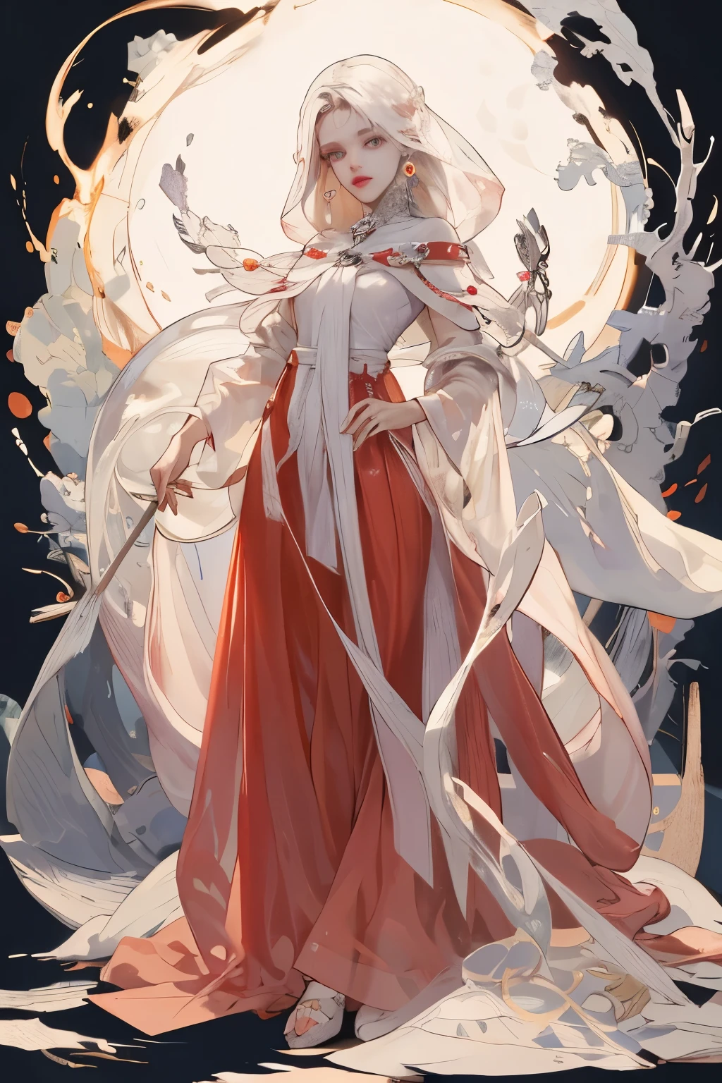 1. Beautiful woman,Mage,Gorgeous long skirt,Standing full body,solitary,Clear facial features,Clean lines design,Transparent Background,(masterpiece,Top quantity,best quality,Ultra-high resolution,Clear facial features,beautiful eyes,Pretty Face),