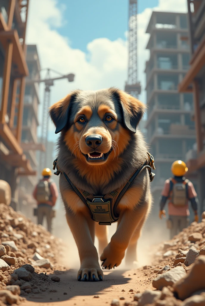 the dog works at the construction site