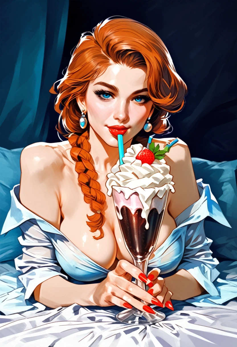 Young girl, 40s fashion appearance, in style of digital illustration, pinup art, lois van rossdraws, artstyle : ilya kuvshinov, deviantart artstation cgscosiety, stunning digital illustration, soda themed girl, beautiful retro art, jen bartel, milkshake, matte digital illustration, glossy digital painting, ((curvy body))
