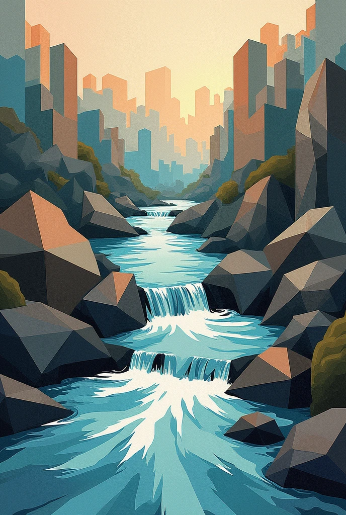 Make a hydrological drawing in cubism