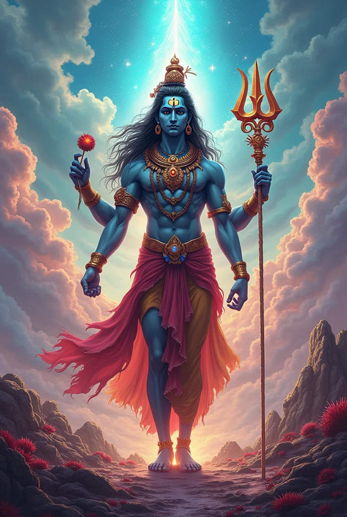 God Shiva in gallexcy in colourful planet extra space ship