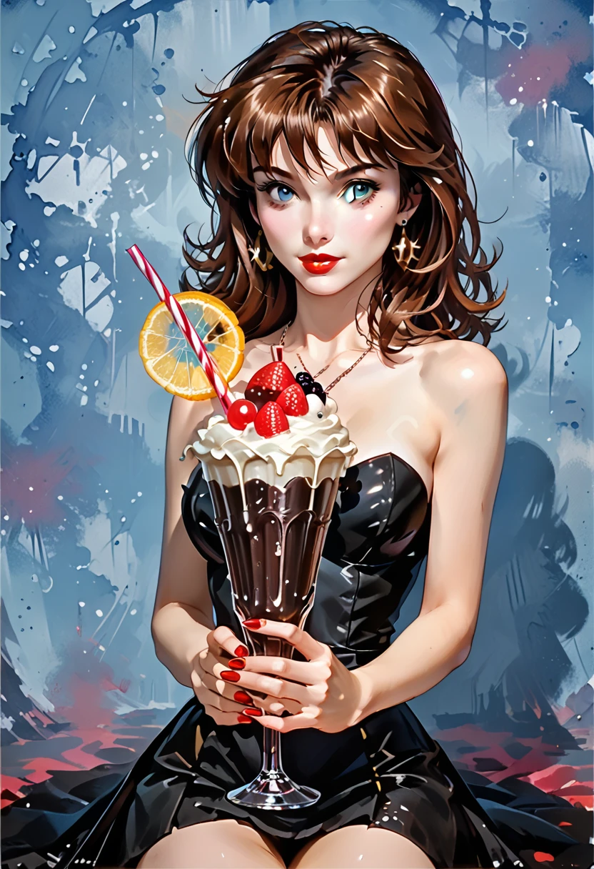 Young girl, 40s fashion appearance, in style of digital illustration, pinup art, lois van rossdraws, artstyle : ilya kuvshinov, deviantart artstation cgscosiety, stunning digital illustration, soda themed girl, beautiful retro art, jen bartel, milkshake, matte digital illustration, glossy digital painting, ((curvy body))