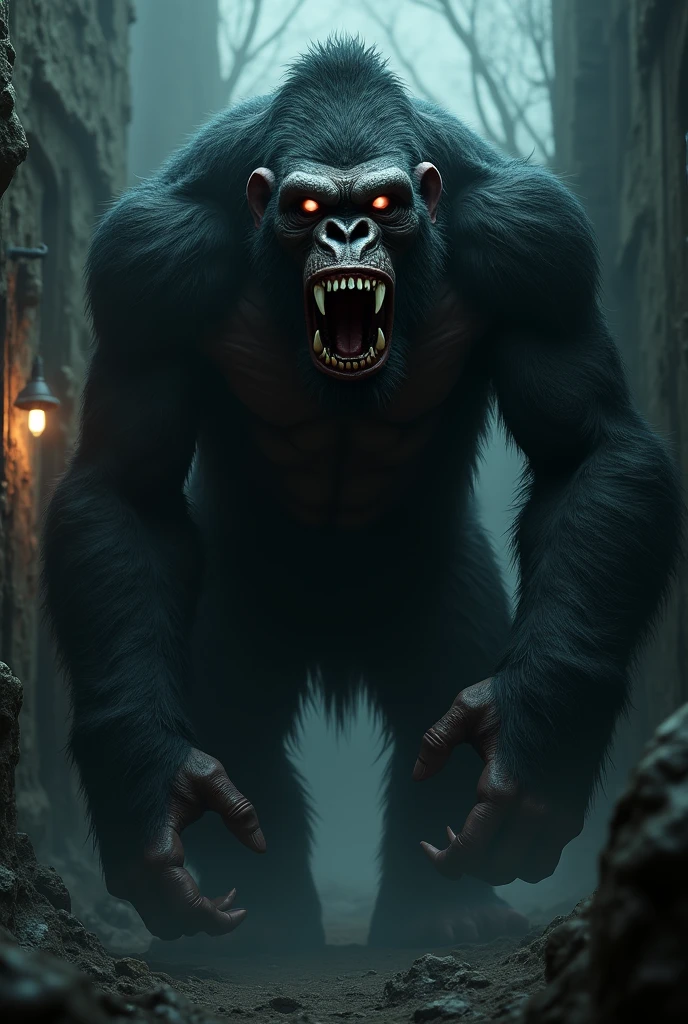 Dark monster gorilla with scary face