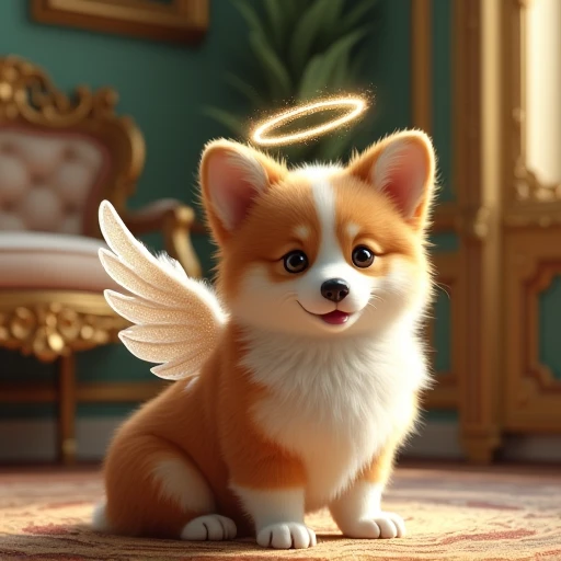 Cute angel corgi dog glitter effect, Baroque, 