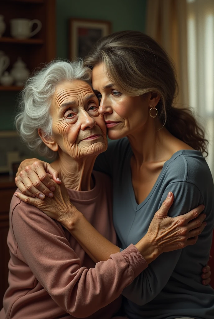 An Old mother and a daughter 
