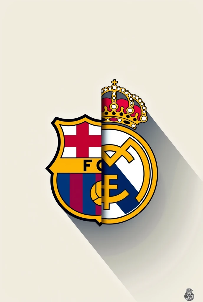 Combines the Barça logo and the Real Madrid logo in a single logo