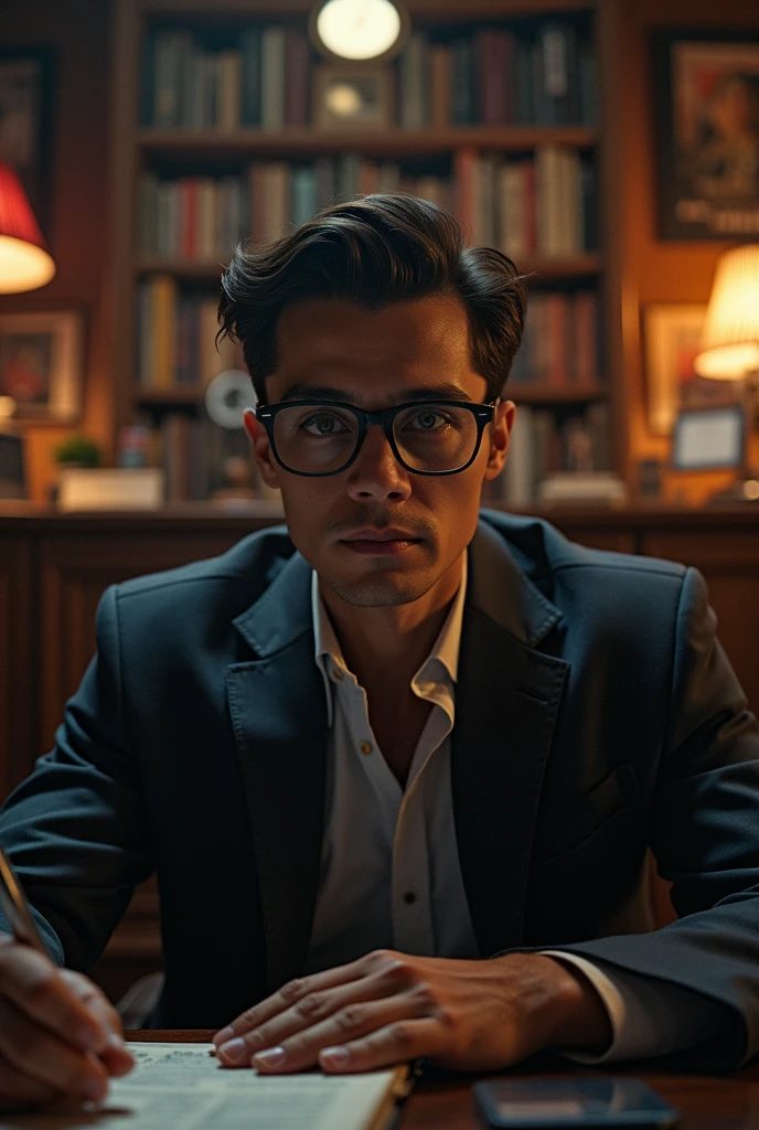 Generate an image, in which we must feel the film enthusiasm and, he must be a cinephile and have the many facts about film that we didn't know