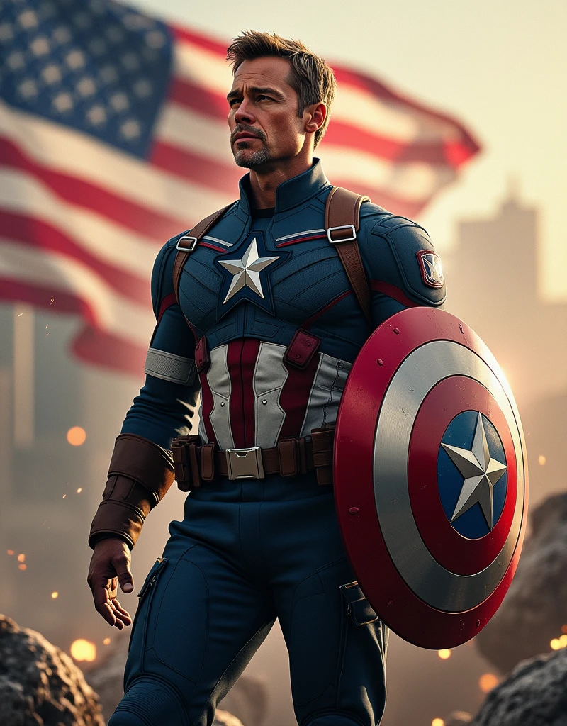 Brad pitt as captain america realistic quality 