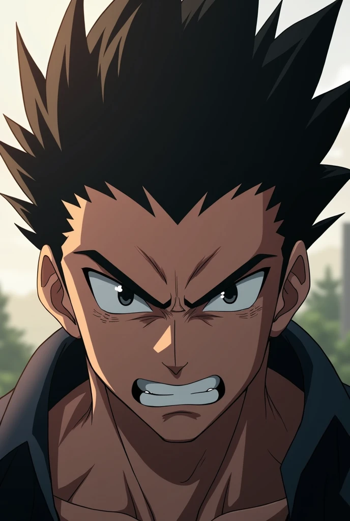 Close up of male anime with angry expression in hd