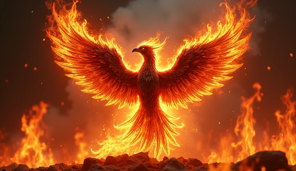 a close-up of a logo for a heavy metal band called Asgard in Flames, flames everywhere, phoenix flames, big flames, calls everywhere, fire and flame,  flames in the background
