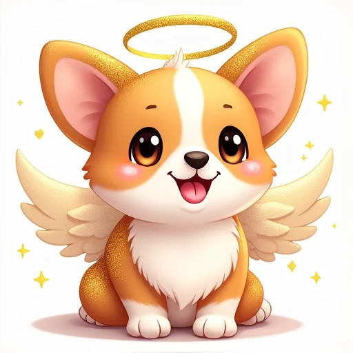 Cute angel corgi dog glitter effect, Icon Style,