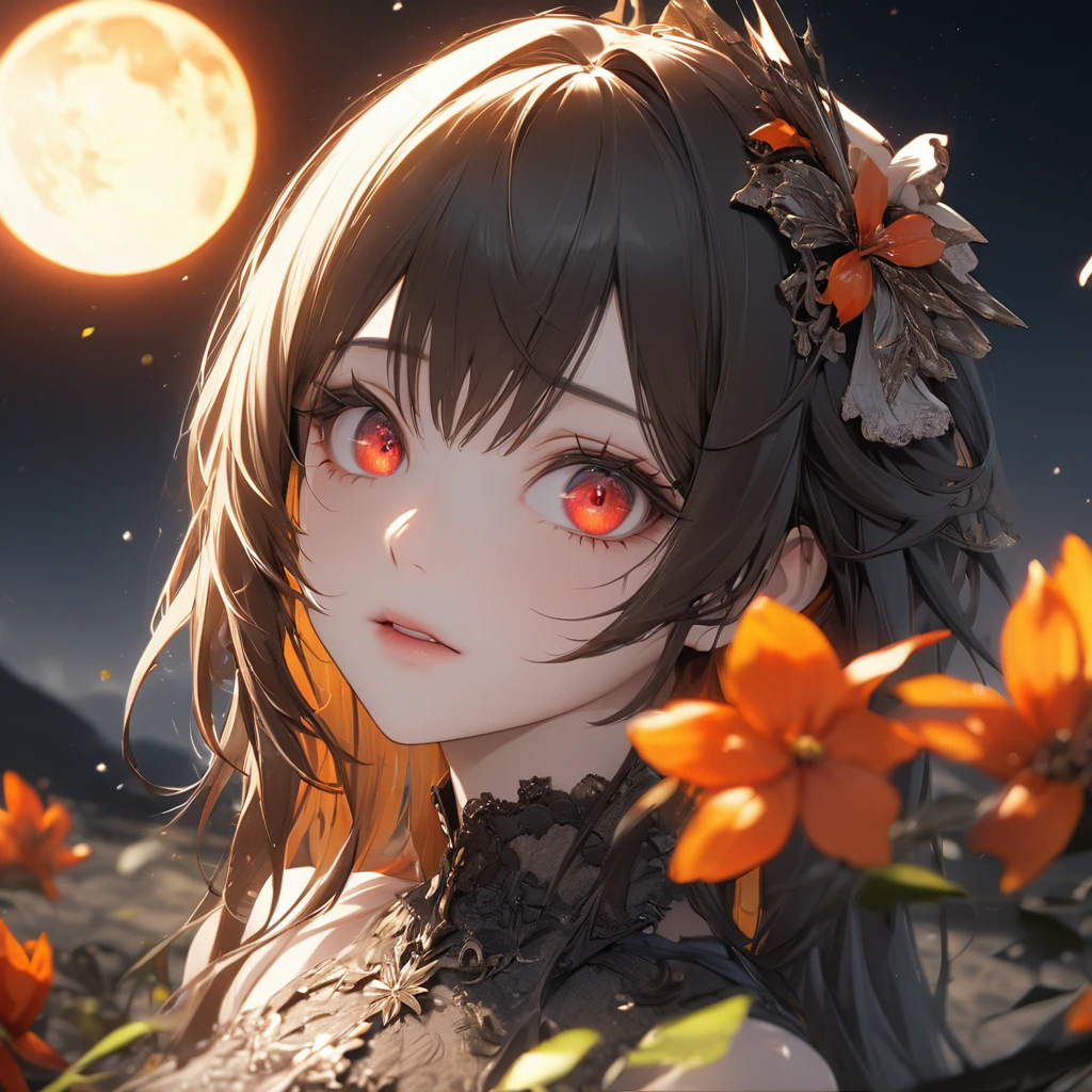 最high quality, wonderful_delicate, wonderful delicate eyes, Super detailed, beautiful, 8k , One girl, Red eyes, evil, Facial Contour,(Absurd, High resolution, Super detailed), masterpiece, The perfect solution, wonderfulディテール, Super Detailed, Dark Sky, Absolute darkness, eclipse, eclipse sky, Shining orange blossom, Cinema Lighting, Ray Tracing, Depth of written boundary, Cinema Lighting, Ray Tracing, 超High resolution, Attention to detail, 最high quality, High resolution, high quality, Awards, Super Detail, masterpiece, 8k, 超High resolution, Attention to detail, 最high quality, High resolution, high quality, Awards, Super Detail, masterpiece, 8k, Digital Art, Anime Coloring