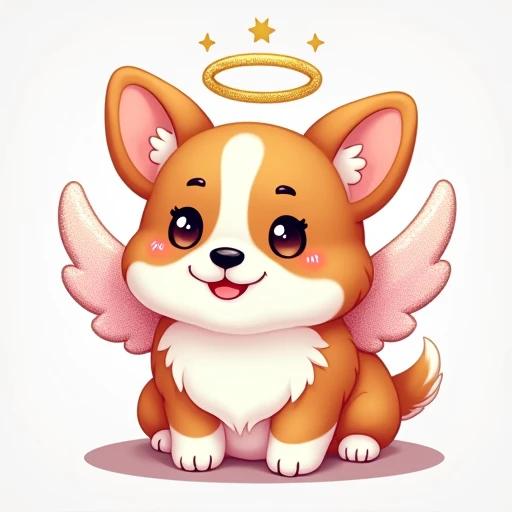 Cute angel corgi dog glitter effect, Icon Style, 