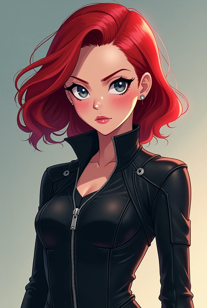 From Marvel Anime Girl Black Widow FrechMein Black Jacke Zip