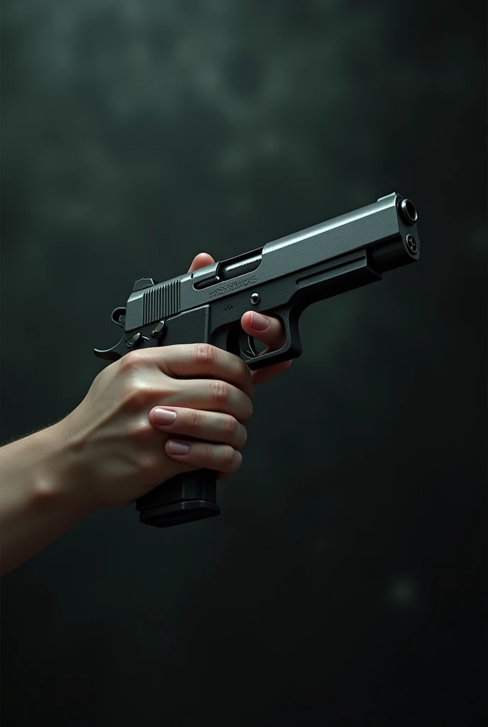 A girl is holding a gun in his hand and only his hand and gun are visible 