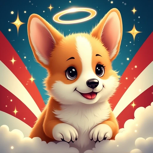 Cute angel corgi dog glitter effect, american style propaganda poster,