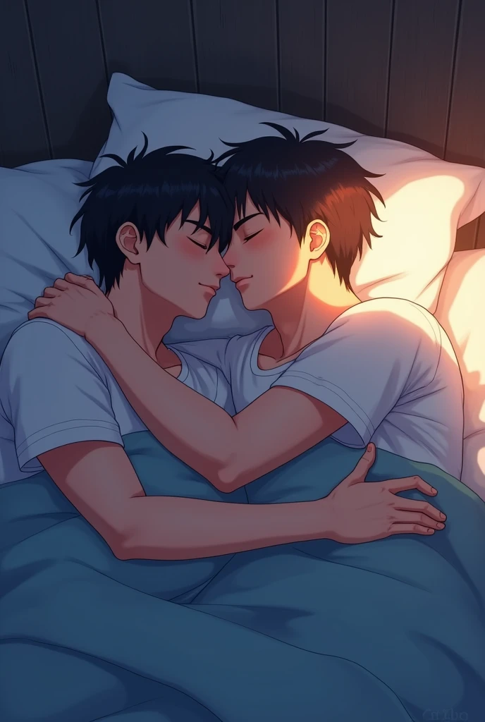 Two men hugging in bed sleeping hugging in anime drawing hd