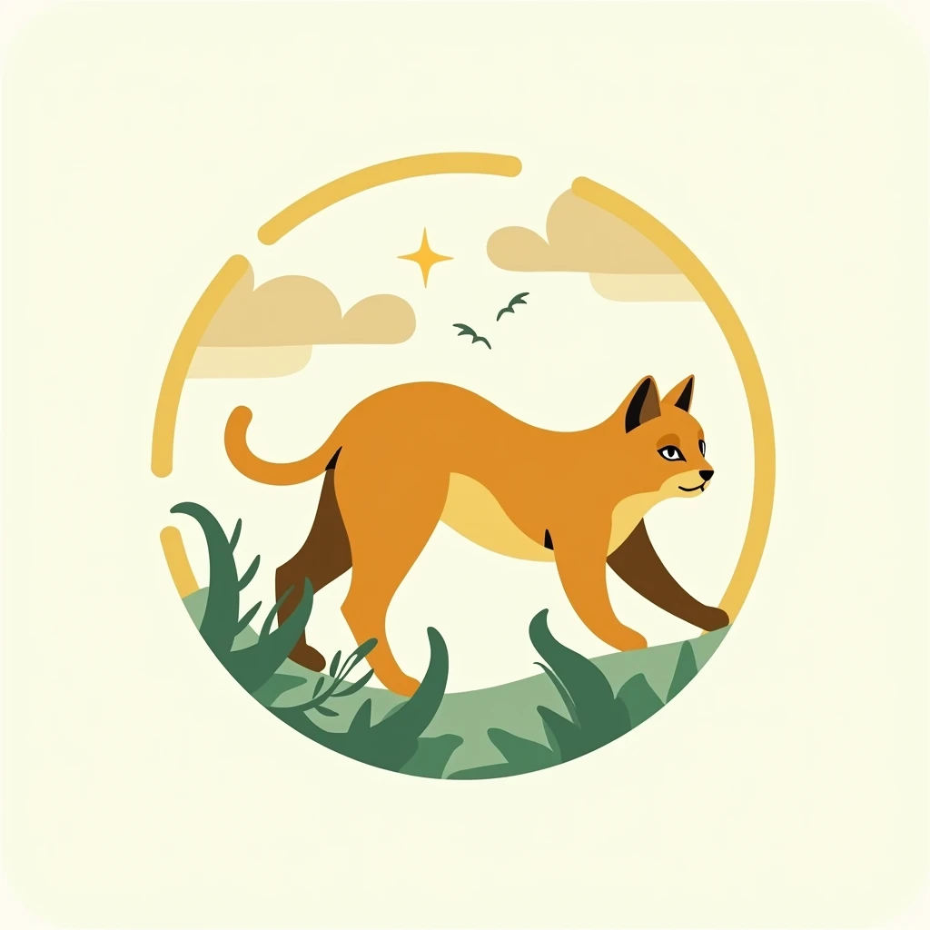 a modern and minimalist logo design for 'Morning Mobility,' a community focused on enhancing personal flexibility and well-being. Incorporate a stylized cat stretching it's body to symbolize grace and agility, integrating elements of movement like flowing lines. Use a color palette that reflects morning energy and vitality, like yellows and fresh greens. a high-quality, conceptual, and visually impactful logo design, circle shape