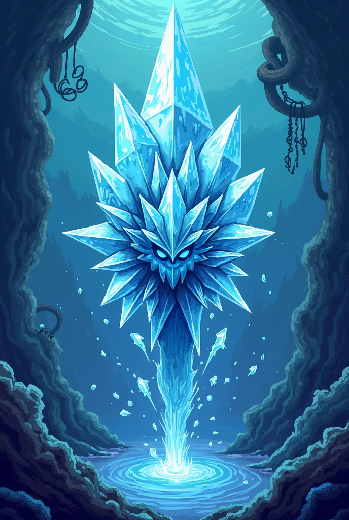 create an ice creature that was trapped in the depths of the sea and now frees itself 2D in pixel