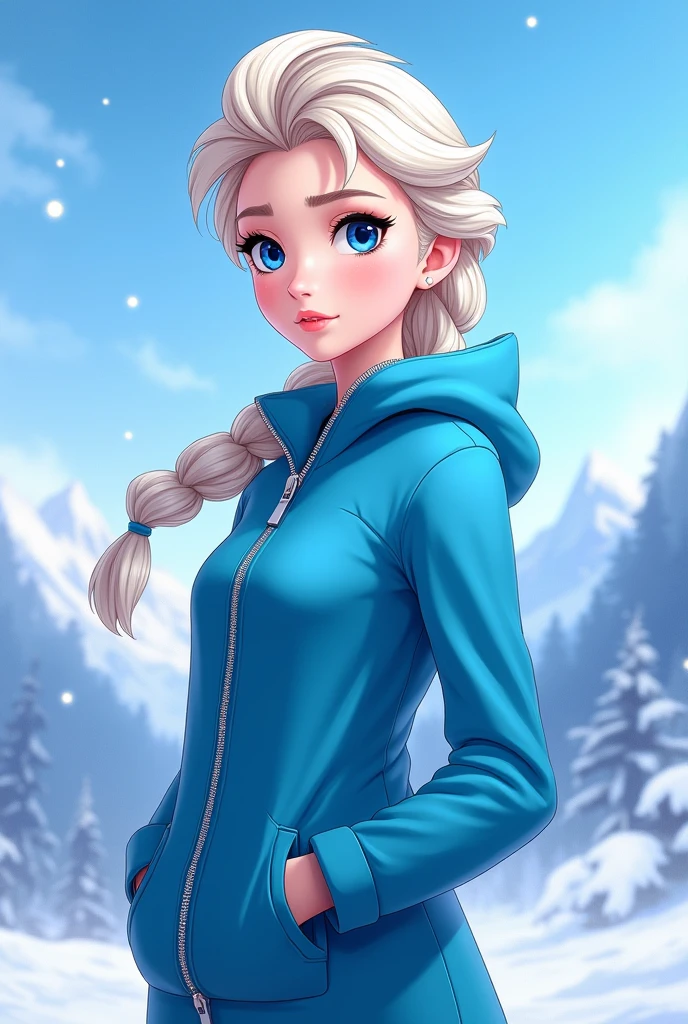 Elsa From Disney Anime Girl Blue Jacket Zip