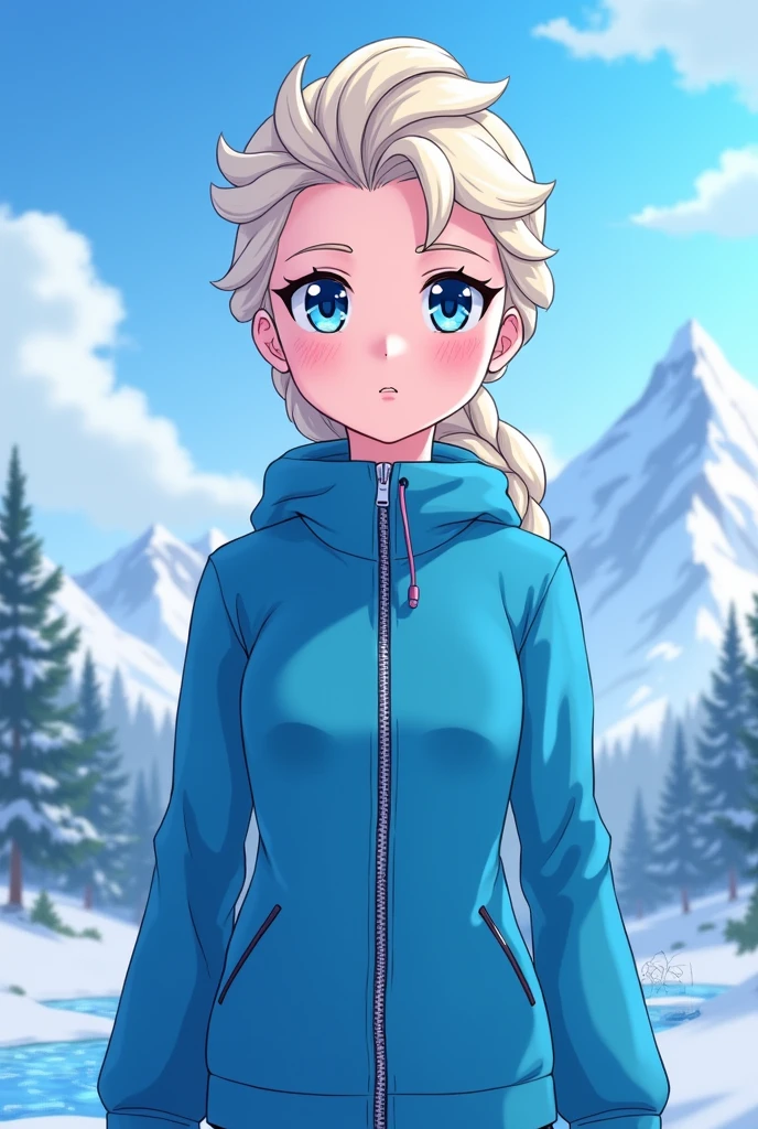 Elsa From Disney Anime Girl Blue Jacket Zip 