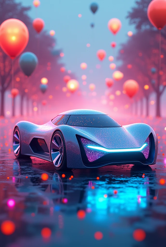 Your subject on road car light bokes with colorful balloons in the background