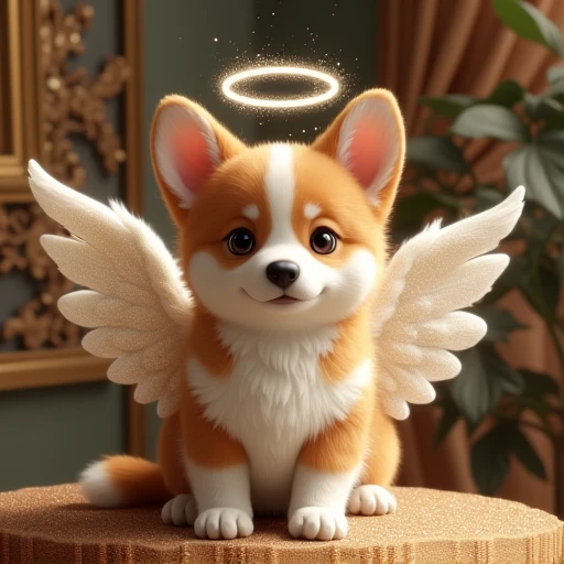 Cute angel corgi dog glitter effect, Baroque,